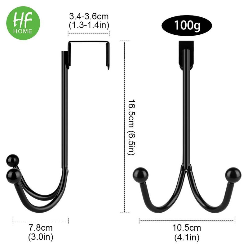 HFHOME 2Packs Over The Door Double Hanger Hooks, Metal Twin Hooks Organizer for Hanging Coats, Hats, Robes, Towels- Black - Image 4